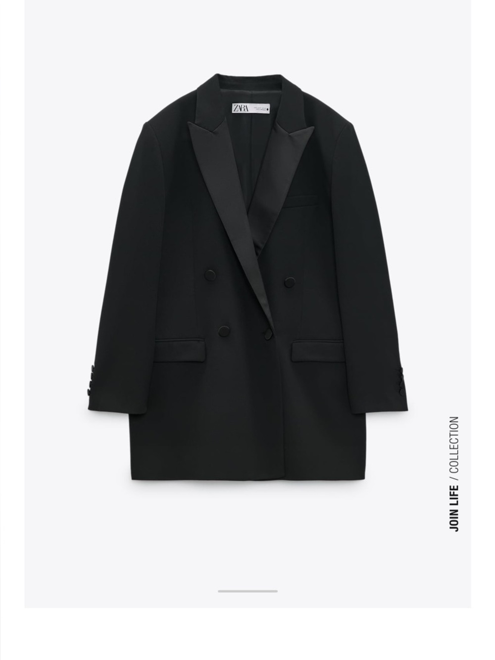 Zara Black Double-Breasted Oversized Blazer with Satin Lapels, Size XS
